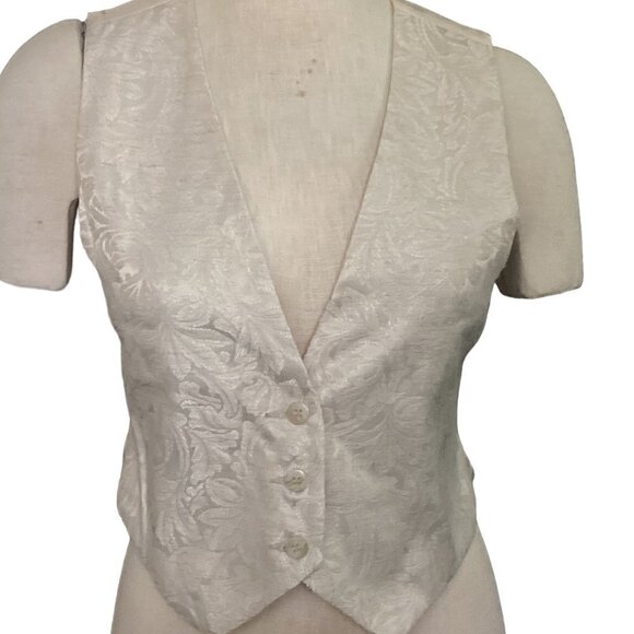Liz Claiborne Jackets & Blazers - VTG (ILGWU) Liz Claiborne Sz P/Petite Brocade Waistcoat Vest Beige Linen Bl 106J